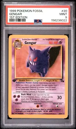 1999 Pokemon Fossil 1st Edition Gengar #20/62 English (PSA 9) New Cert - Image 5