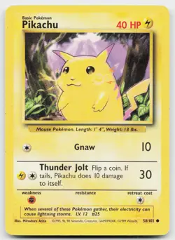 Pikachu 58/102 Common Base Set Unlimited Pokemon Lightly Played - Image 1
