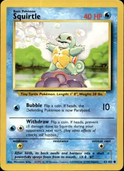 Pokemon Squirtle Base Set 063/102 Light Play LP+ or Better - Image 1
