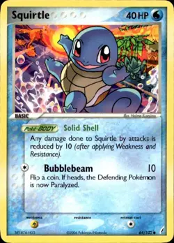Pokemon Squirtle Crystal Guardians 64/100 Light Play LP+ or Better - Image 1