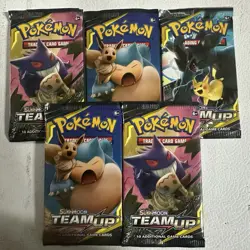 5x POKEMON Sun & Moon TEAM UP Booster Packs Art Set Open - All 10 Cards Inside - Image 1