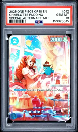 2025 ONE PIECE OP10-ROYAL BLOOD SPECIAL ALTERNATE ART CHARLOTTE PUDDING PSA 10 - Image 1