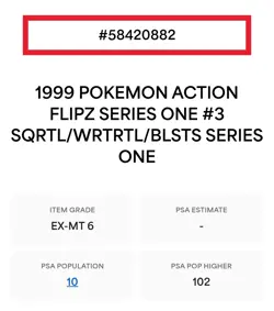 1999 POKEMON ACTION FLIPZ S1 #3 BLASTOISE/SQUIRTLE/WARTORTLE PSA 6 LOW POP - Image 3