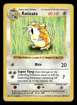 Raticate 40/102 Uncommon Shadowless Base Set Pokemon Card - Image 1