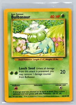 Bulbasaur 44/102 Common Base Set Unlimited Pokemon Lightly Played - Image 1