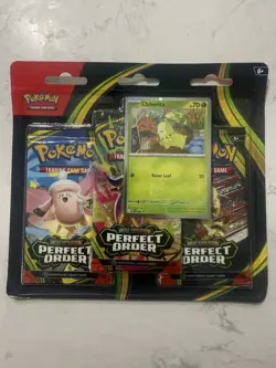 Pokemon TCG Mega Evolution Perfect Order 3-Pack Blister Chikorita Promo Sealed - Image 1