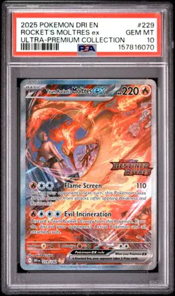 2025 Pokemon Destined Rivals Rocket's Moltres EX Ultra Premium Coll. #229 PSA 10 - Image 1
