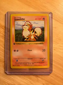 1999 Pokemon Growlithe 28/102 1st Edition Shadowless Base Set WOTC LP - Image 1