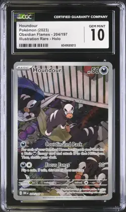 CGC 10 GEM MINT Houndour 204/197 Obsidian Flames Illustration Rare Holo Pokemon - Image 1