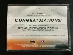 2021 Topps Series 1 Willie Mays 70th Anniversary Logo Patch Card #70LP-WM - Image 2
