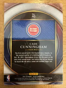 2021-22 Panini Select - Select Numbers Cade Cunningham #40 (RC) - Image 2