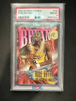 1996 Skybox Z-Force #142 Kobe Bryant Los Angeles Lakers RC Rookie HOF PSA 8 - Image 1