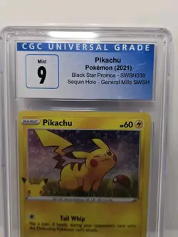 Pikachu Sequin Holo 2021 Pokemon Black Star Promos SWSH039 General Mills CGC 9 - Image 3