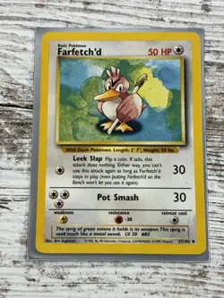 1999 Pokemon TCG Base Set Farfetch'd Uncommon 27/102 LP Light Play - Image 1