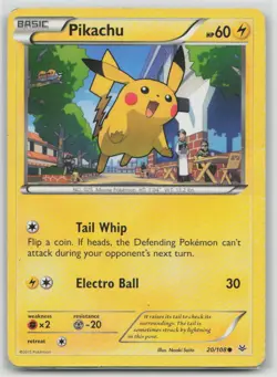 Pikachu 20/108 Common Roaring Skies Pokemon Damaged - Image 1