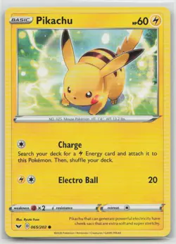 Pikachu 065/202 Common Sword & Shield Pokemon Lightly Played - Image 1