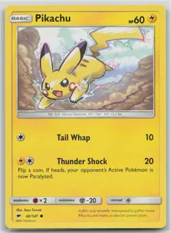Pikachu 40/147 Common Burning Shadows Pokemon Near Mint - Image 1