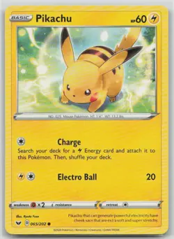 Pikachu 065/202 Common Sword & Shield Pokemon Moderately Played - Image 1