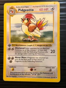 Pokemon TCG 1st Edition Shadowless Pidgeotto 22/102 MP/DMG - Image 1