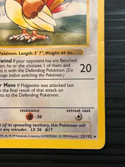 Pokemon TCG 1st Edition Shadowless Pidgeotto 22/102 MP/DMG - Image 5