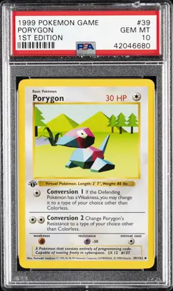 1999 POKEMON BASE SET 1ST EDITION #39 PORYGON PSA 10 - Image 1