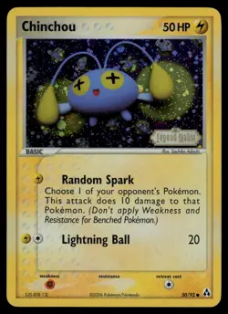 Chinchou 50/92 Common Legend Maker Pokemon Reverse Holo Lightly Played - Image 1