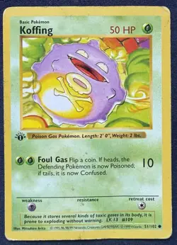 Pokemon TCG Koffing 51/102 Base Set First Edition Shadowless Common Vintage - Image 1