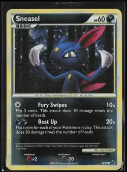 Sneasel 68/90 Common HGSS Undaunted Pokemon Reverse Holo Moderately Played - Image 1