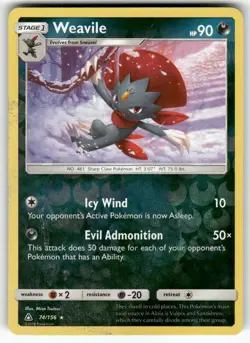 Weavile SM - Ultra Prism Reverse Holo Rare Pokemon Lightly played - Image 1