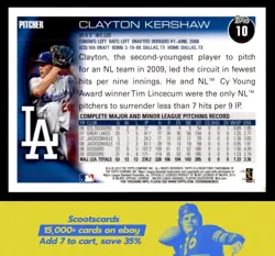 2010 Topps Clayton Kershaw card #10 Los Angeles Dodgers - Image 2