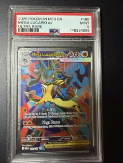 Mega Lucario ex 160/132 Me01: Mega Evolution Holo PSA 9 - Image 1