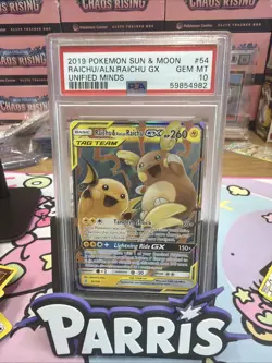 Pokemon Unified Minds Raichu & Alolan GX 54/236 Tag Team PSA 10 - Image 1