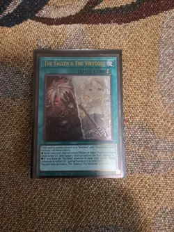 YuGiOh The Fallen & The Virtuous UP01-EN006 ULTIMATE RARE NM in hand - Image 1