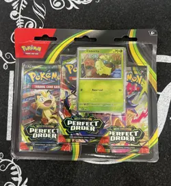 Pokemon Mega Evolution Perfect Order 3 Pack Blister ME03 Sealed Chikorita Promo - Image 1