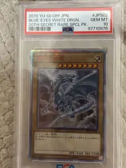 Yu Gi Oh Blue Eyes White Dragon PSA 10 20th Secret Rare 20CP Collector Card - Image 1