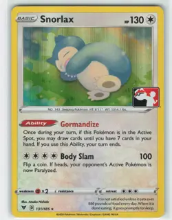 2020 Pokemon, Vivid Voltage, #131/185 Snorlax, Holo Prize Pack Series Cards NM - Image 1