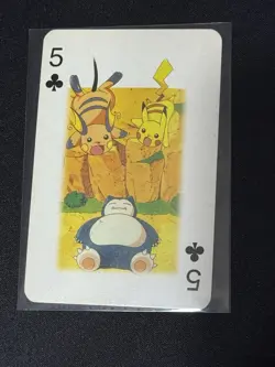 Pokemon Pikachu Raichu Snorlax 5 of Clubs Vintage Playing Card Nintendo - Image 1