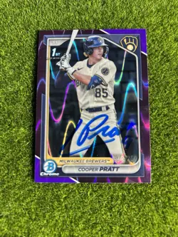 Cooper Pratt Signed 2024 1st Bowman Chrome Purple /250 IP Auto #137 Brewers GTP - Image 1