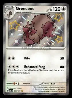 Pokemon TCG SV: Paldean Fates #206/091 Greedent NM - Image 1