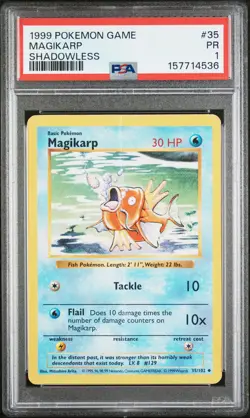 1999 POKEMON GAME SHADOWLESS #35 MAGIKARP PSA 1 - Image 1