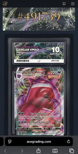 Gengar VMAX (PSA 10) Ace Grading Gem Mint Fusion Strike 2021 #157 Pokemon TCG. - Image 4