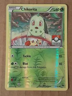 Pokemon Chikorita 1/122 League Reverse Holo Promo LP See Pictures - Image 1