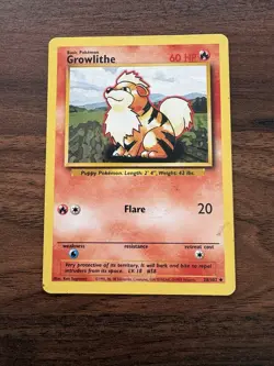 Growlithe 28/102 Uncommon Base Set Unlimited Pokemon - Image 1