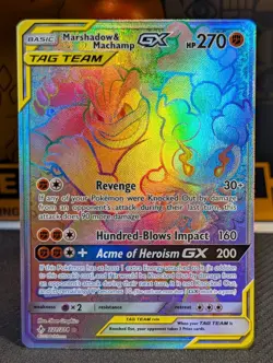 Pokemon Marshadow & Machamp GX 221/214 Secret Rare Holo Full Art TAG TEAM LP/MP - Image 1