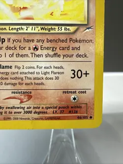 Light Flareon 46/105 Neo Destiny 1st Edition 2000 Pokemon MP - Image 5