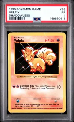1999 POKEMON BASE SET SHADOWLESS #68 VULPIX PSA 1 - Image 1