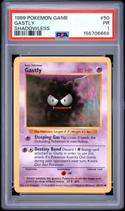 1999 POKEMON BASE SET SHADOWLESS #50 GASTLY PSA 1 - Image 1