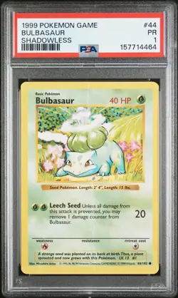 1999 POKEMON BASE SET SHADOWLESS #44 BULBASAUR PSA 1 - Image 1