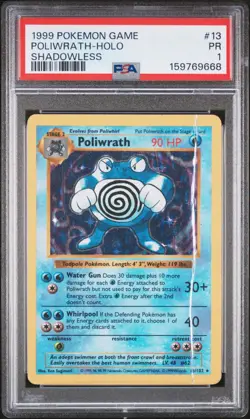 POLIWRATH 13/102 Shadowless Base Set Holo Rare 1999 Pokemon Card EX PSA 1 - Image 1