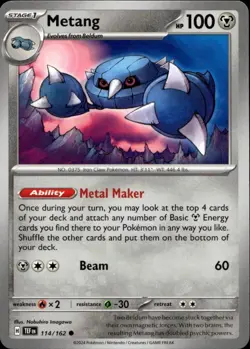 METANG 114/162 Pokemon Card Temporal Forces Near Mint - Image 1